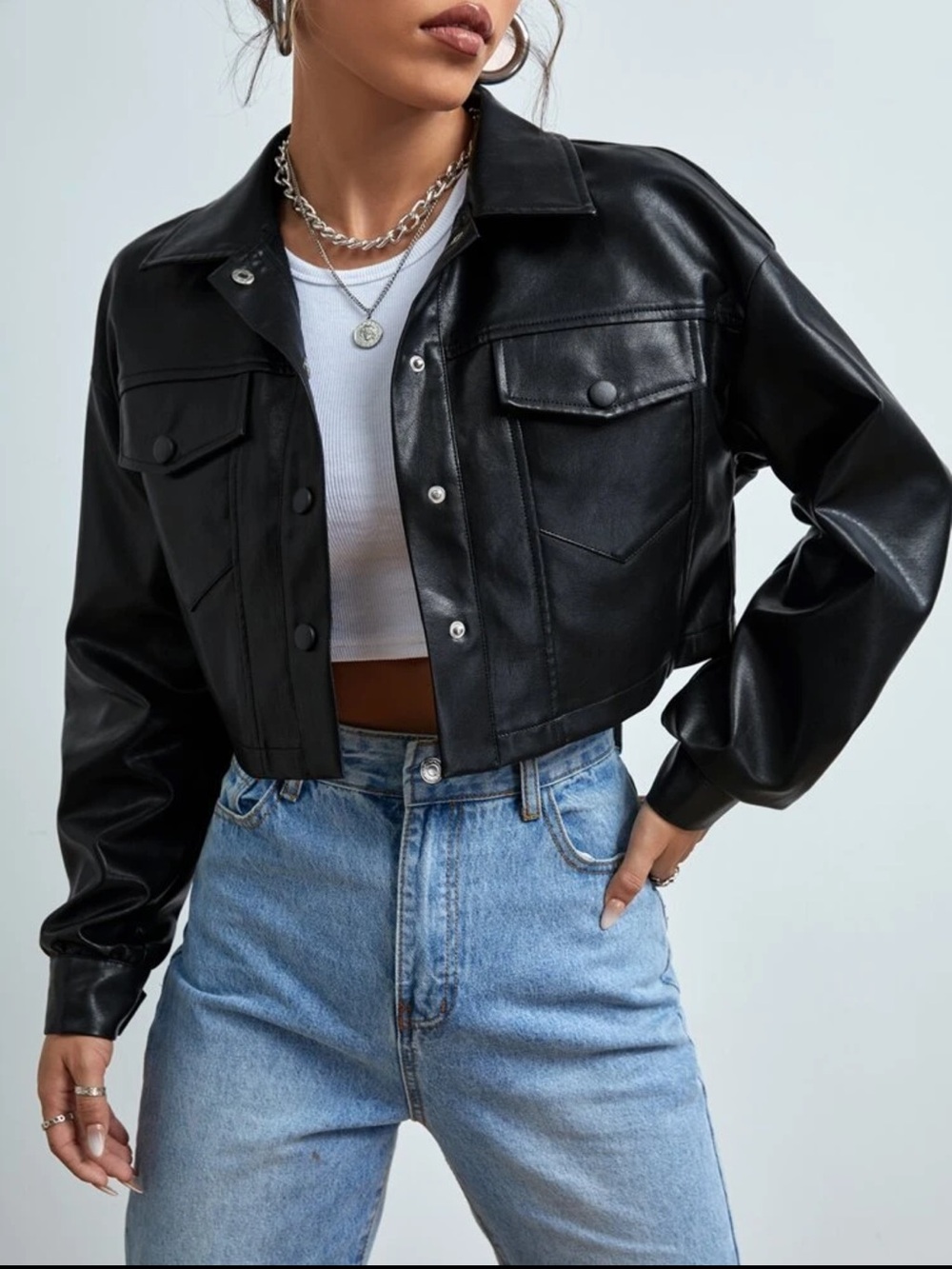 SHEIN• Faux Leather Crop Jacket